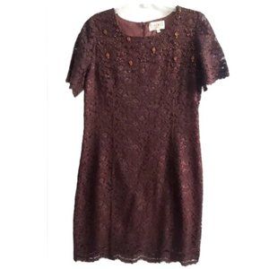 Vintage 90s Brown Beaded Lace Cocktail Dress Wedding Guest Women's Size 10 NWT